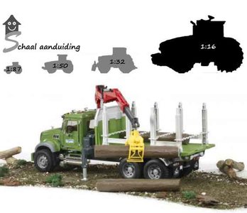 Bruder Mack Granite houttransporttruck met 3 stammen (schaal 1:16)